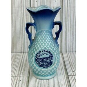 Vintage Anco Souvenir Bud Vase Grand Canyon AZ Blue Ombre Decal Made In Japan 5"